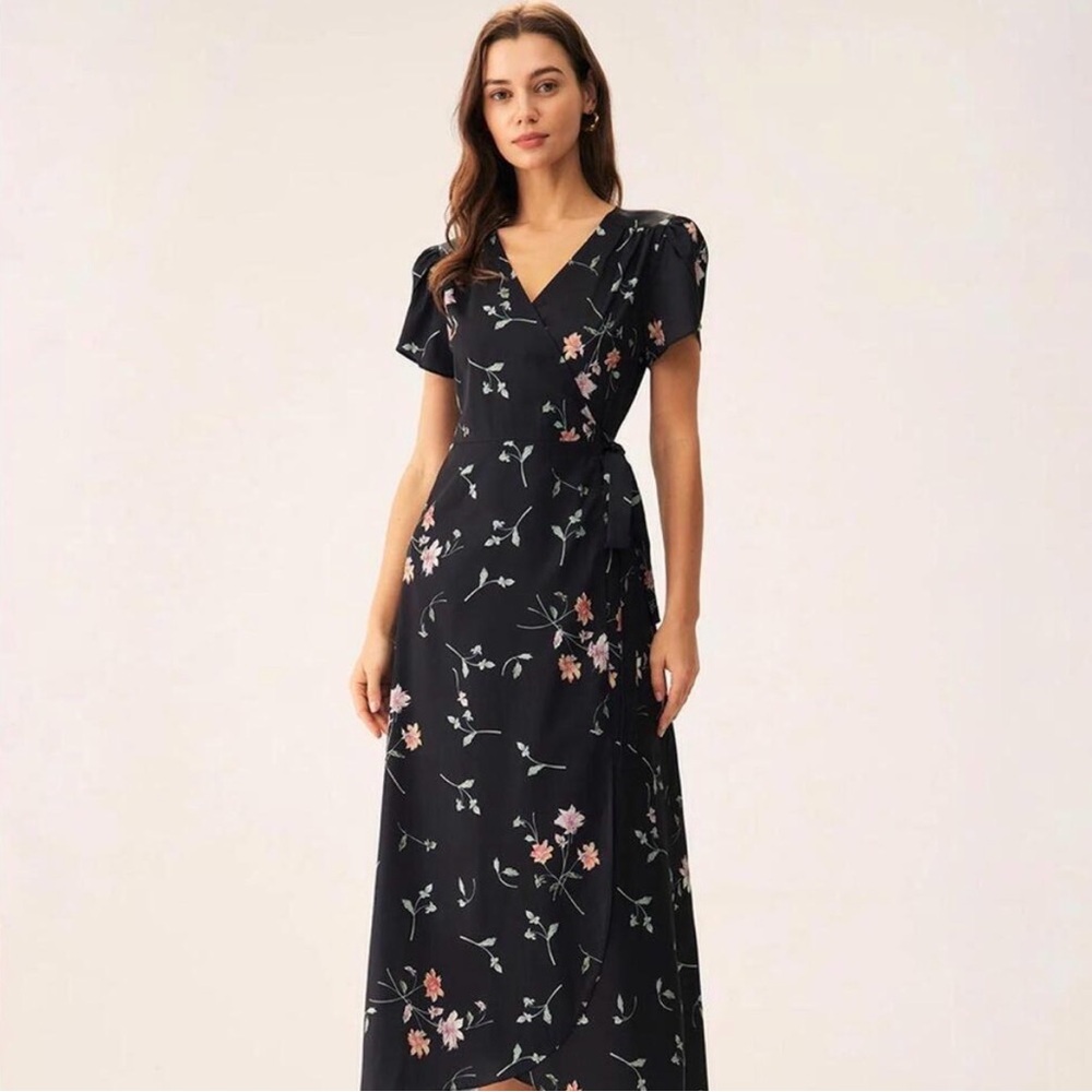 RIHOAS Black Floral Midi Dress